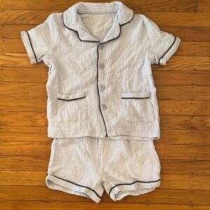 Kids light blue Pajama Set with navy Trim